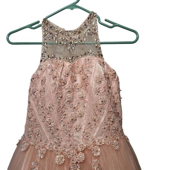 Girls Beaded Long Halter Tulle Dress by Cinderella Couture 5060 size 14 - Picture 3 of 13